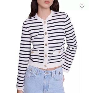 Maje Maracasse Preppy Old Money Woold Blend Striped White Cardigan 1 / Small